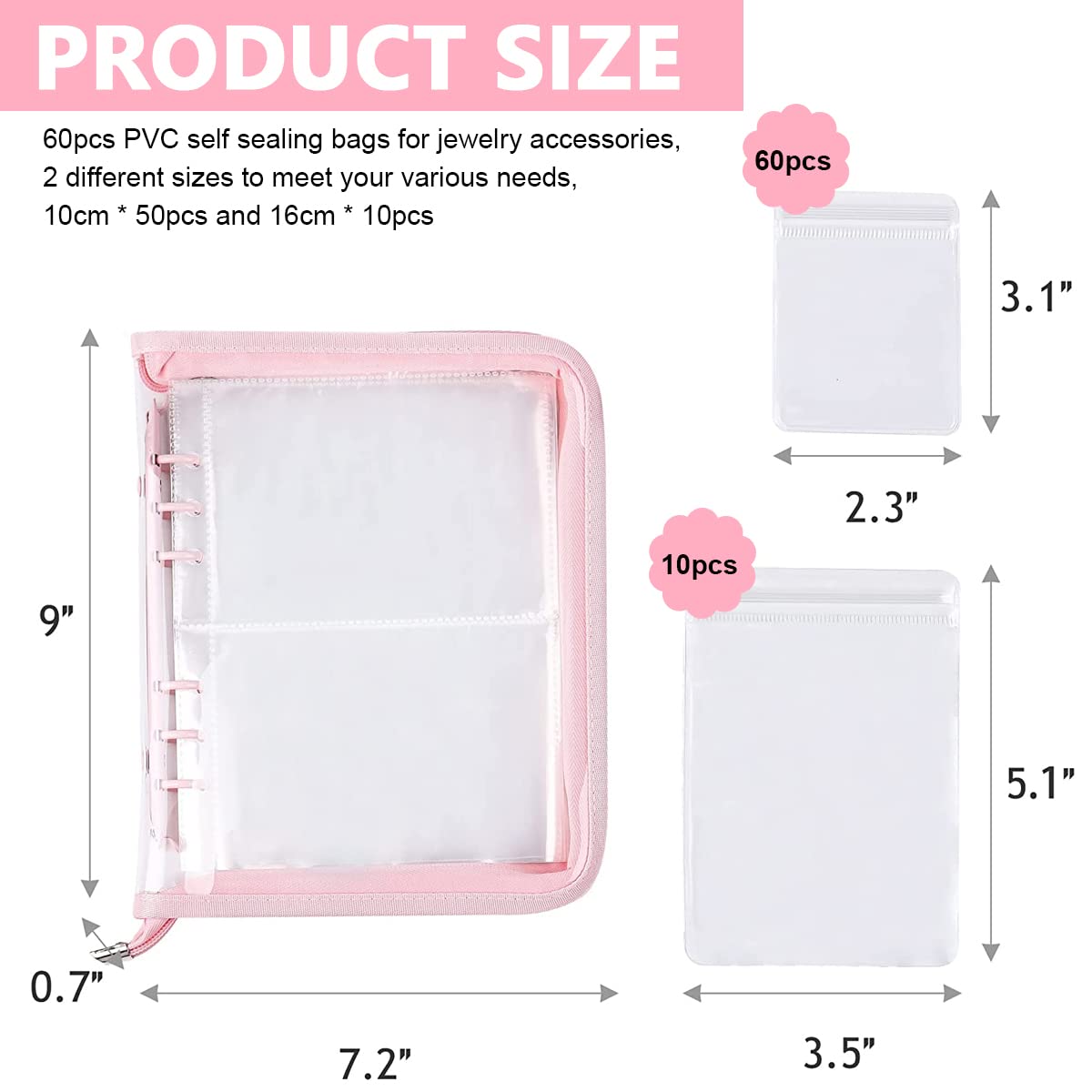 MAYCREATE Transparent Jewelry Storage Book, Anti Oxidation Jewelry Storage Organizer Bag with 60 Pockets for Bracelets Necklace Rings, Pink MAYCREATE Transparent Jewelry Storage Book, Anti Oxidation Jewelry Storage Organizer Bag with 60 Pockets for Bracelets Necklace Rings, Pink
